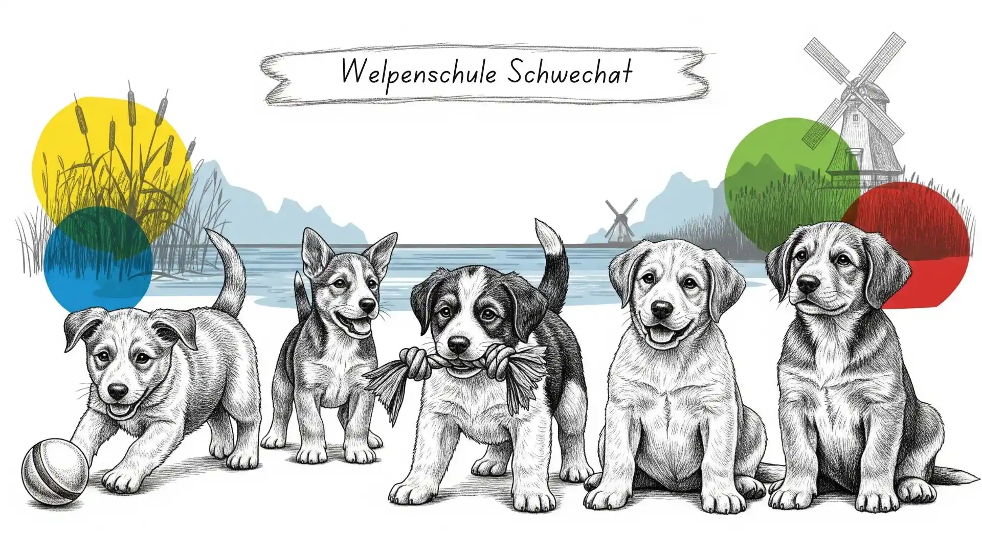 Glücklicher Welpe auf einer Wiese in Schwechat